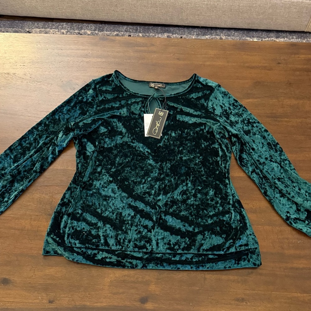 New DG2 by Diane Gilman Emerald‎ Velvet Blouse
